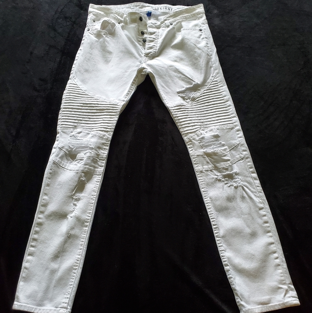 All white Jeans with fashion rips size 34 Men